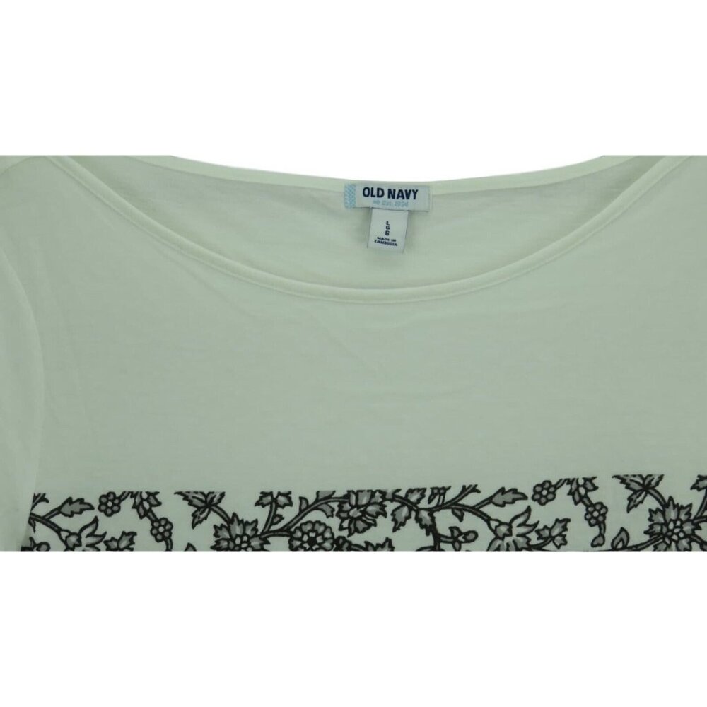 Old Navy Womens Top Small Long Sleeve Floral White  Black Pullover - Picture 4 of 4